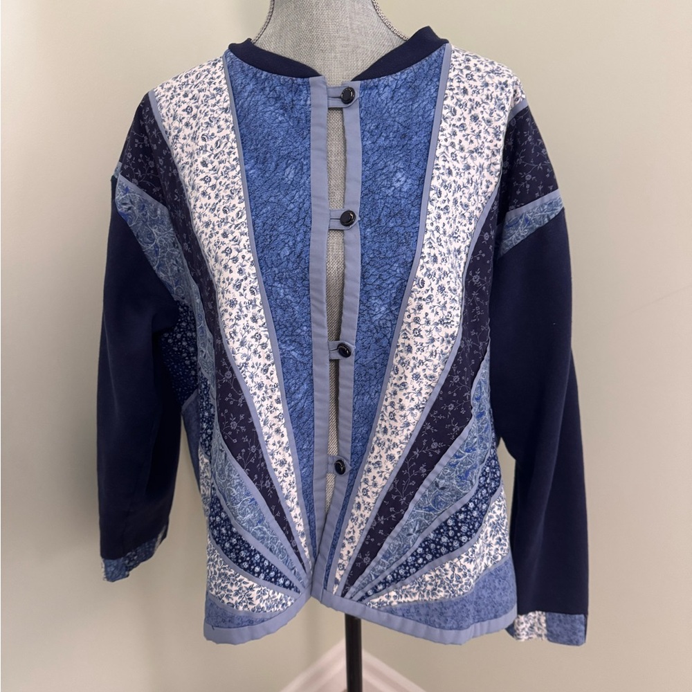 Blue and White Patchwork Cardigan